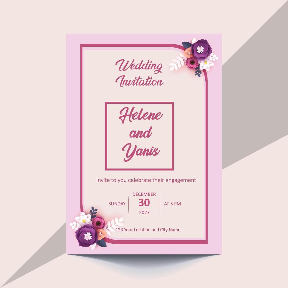 Beautiful wedding invitation design with a delicate pink background, ideal for announcing a special day. vector
