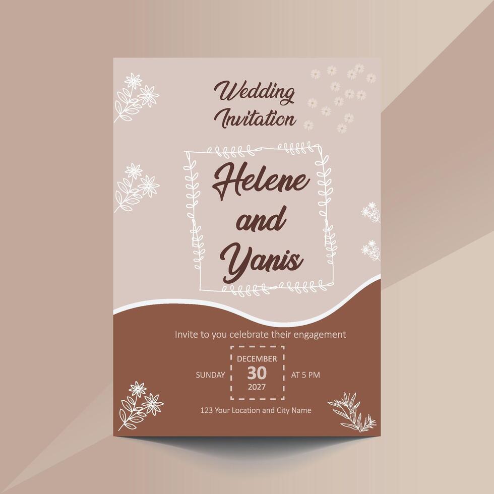 legant wedding invitation template featuring a delicate floral border, perfect for a romantic celebration. vector