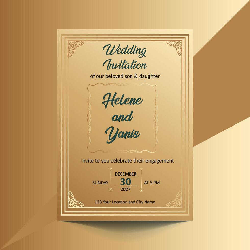 A refined wedding invitation template adorned with gold foil accents, ideal for a stylish and memorable event. vector