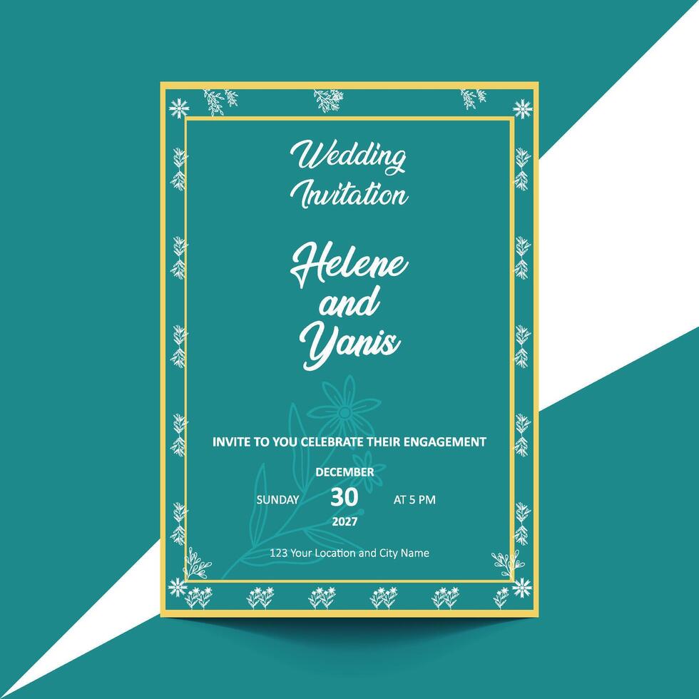 Stylish wedding invitation template with a serene green backdrop, suitable for a charming and elegant wedding. vector