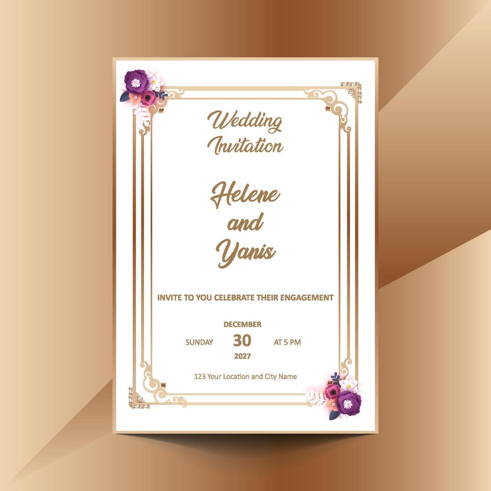 Charming wedding invitation template showcasing a pastel pink background, suitable for a memorable wedding event. vector
