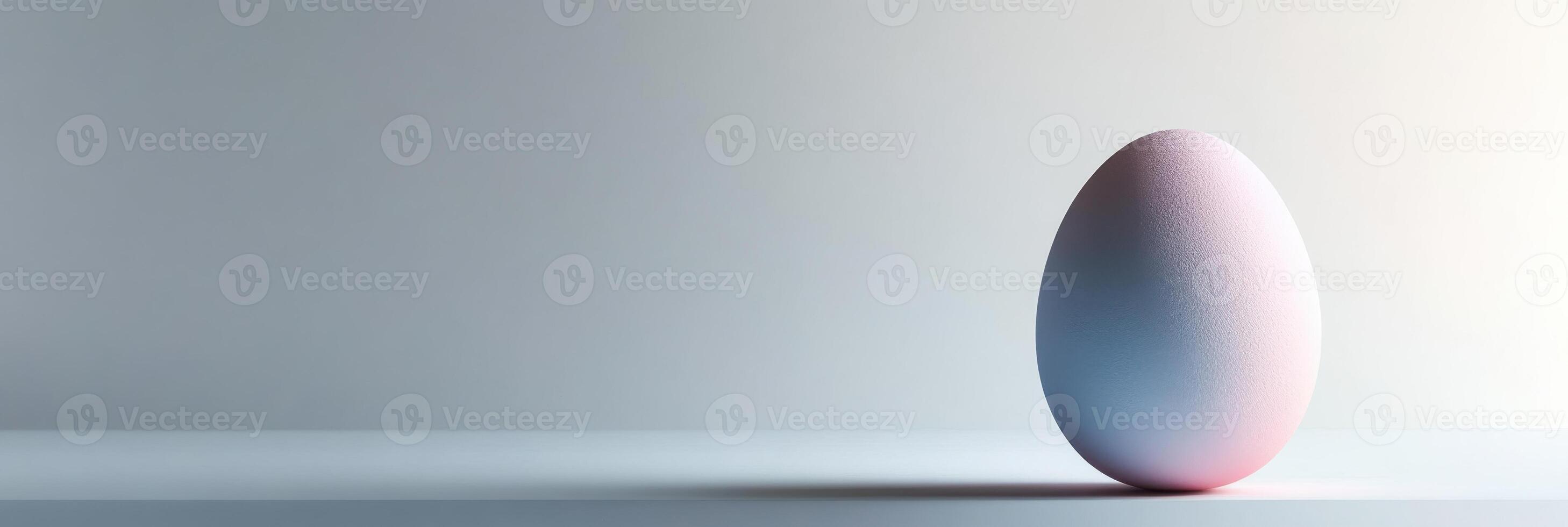 Single white egg on minimalistic surface with soft gradient background lighting photo