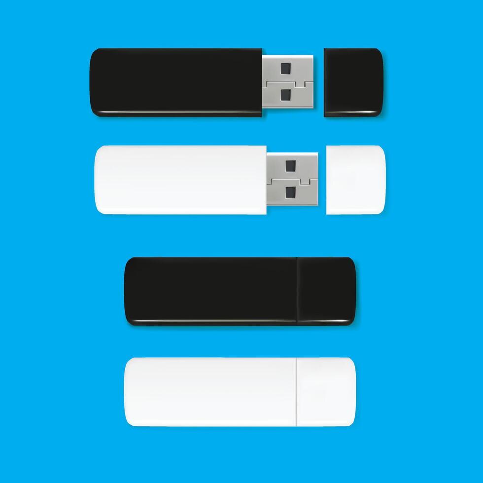 New Set of black and white USB flash drive isolated on white background vector