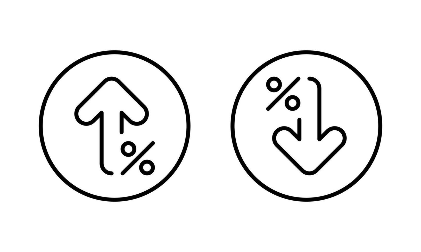 Percent arrow up and down outline icon on circle line vector