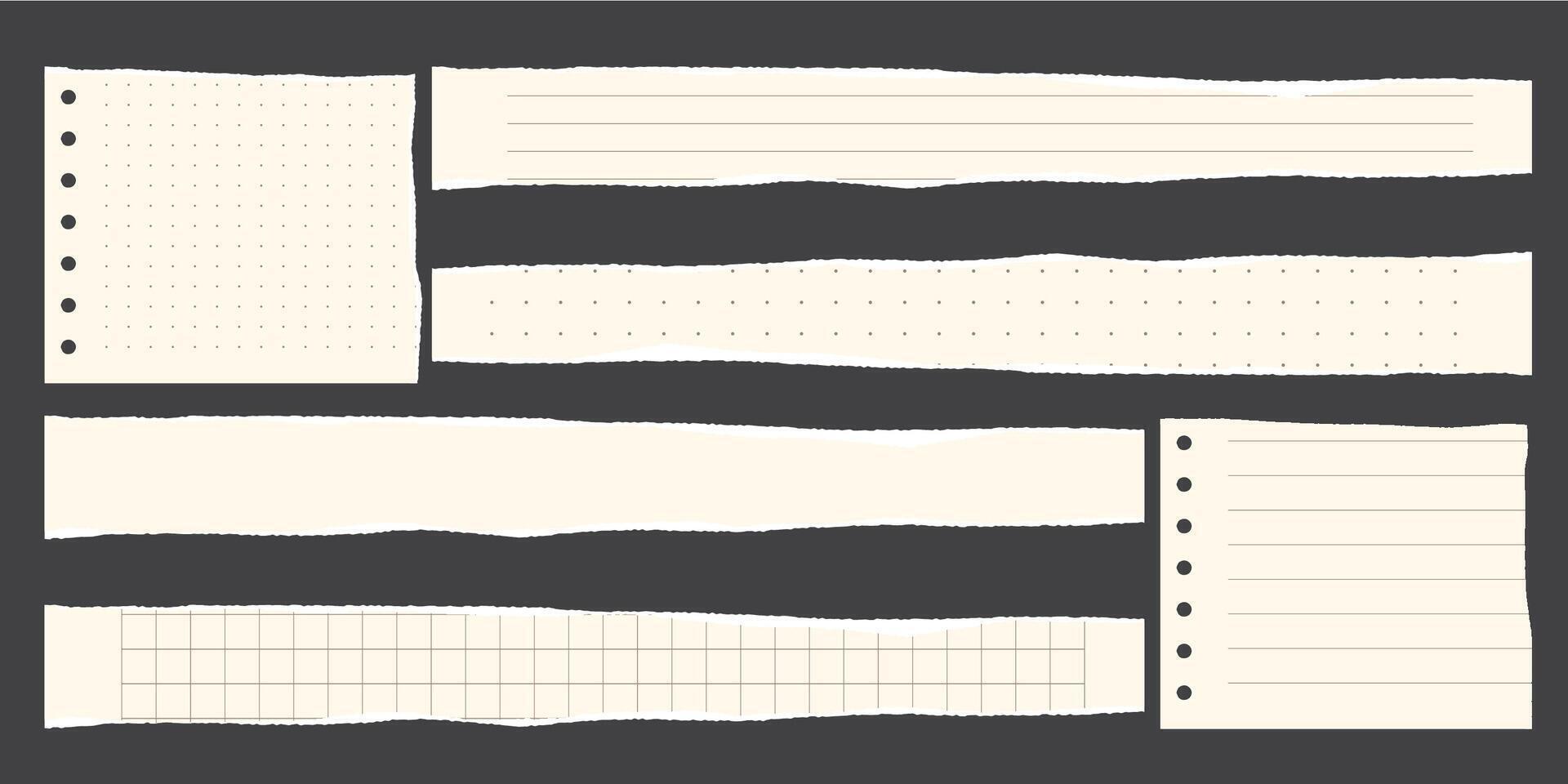 Paper scraps. Torn pieces of paper, with torn edges for notes, realistic torn pieces of blank note pages. illustration isolated vector