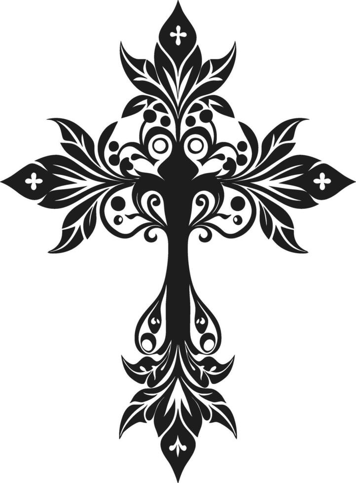Ornate Floral Cross Silhouette for Religious and Easter Designs vector