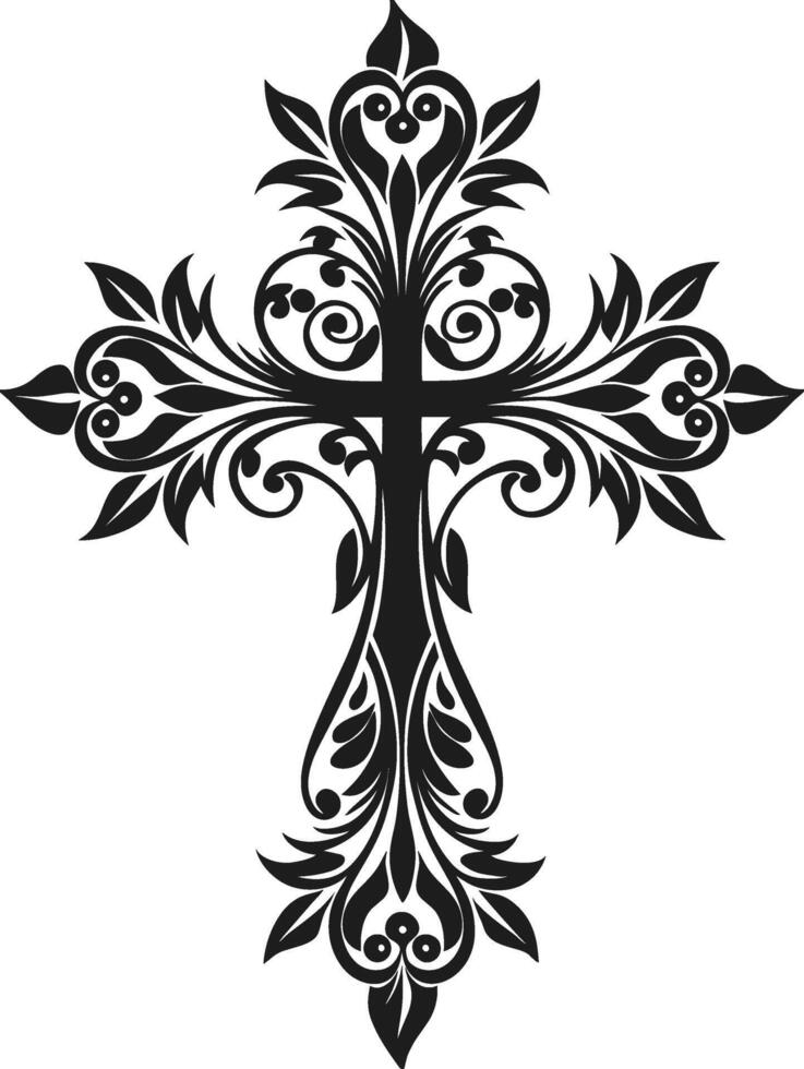 Ornate Christian Cross with Elegant Floral Design Silhouette vector