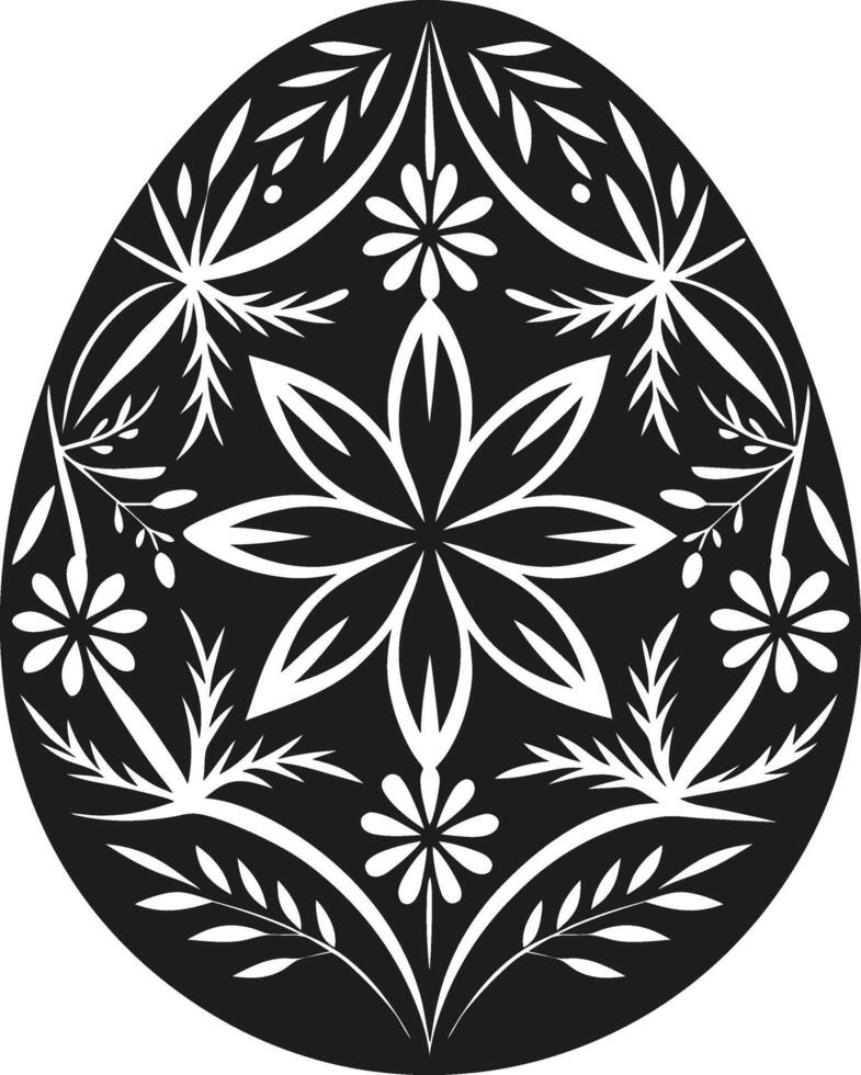 Intricate Floral Easter Egg Silhouette - Black Design vector