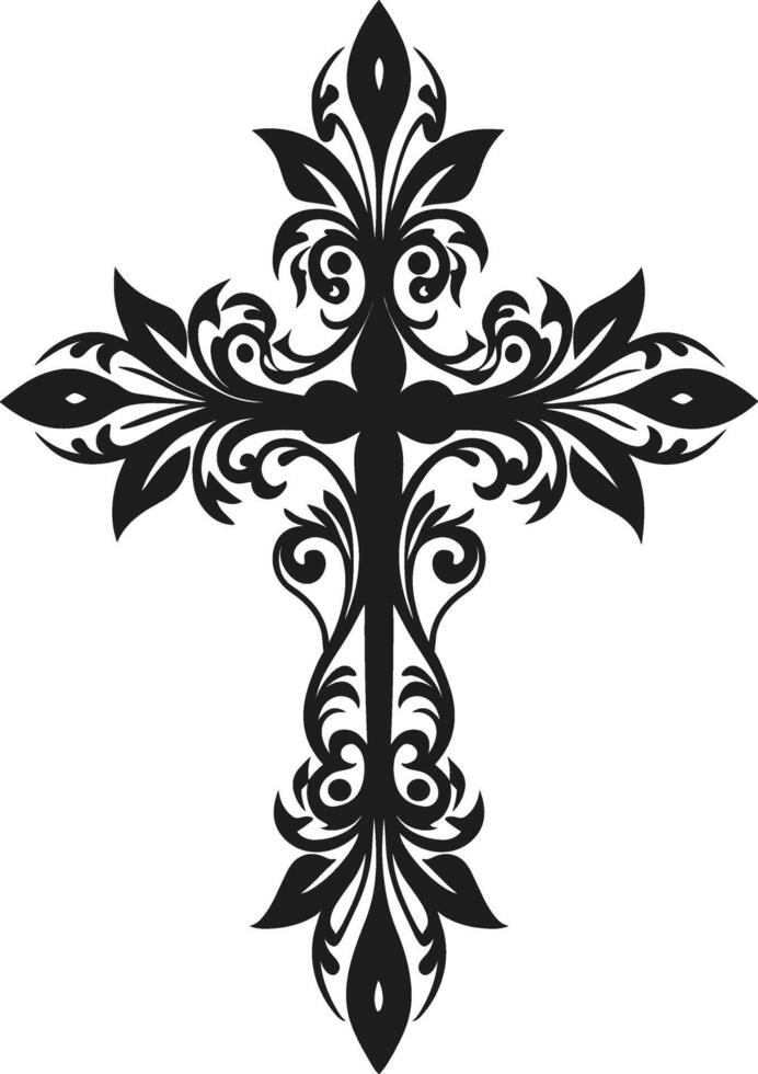 A Intricate Floral Christian Cross Silhouette Design vector