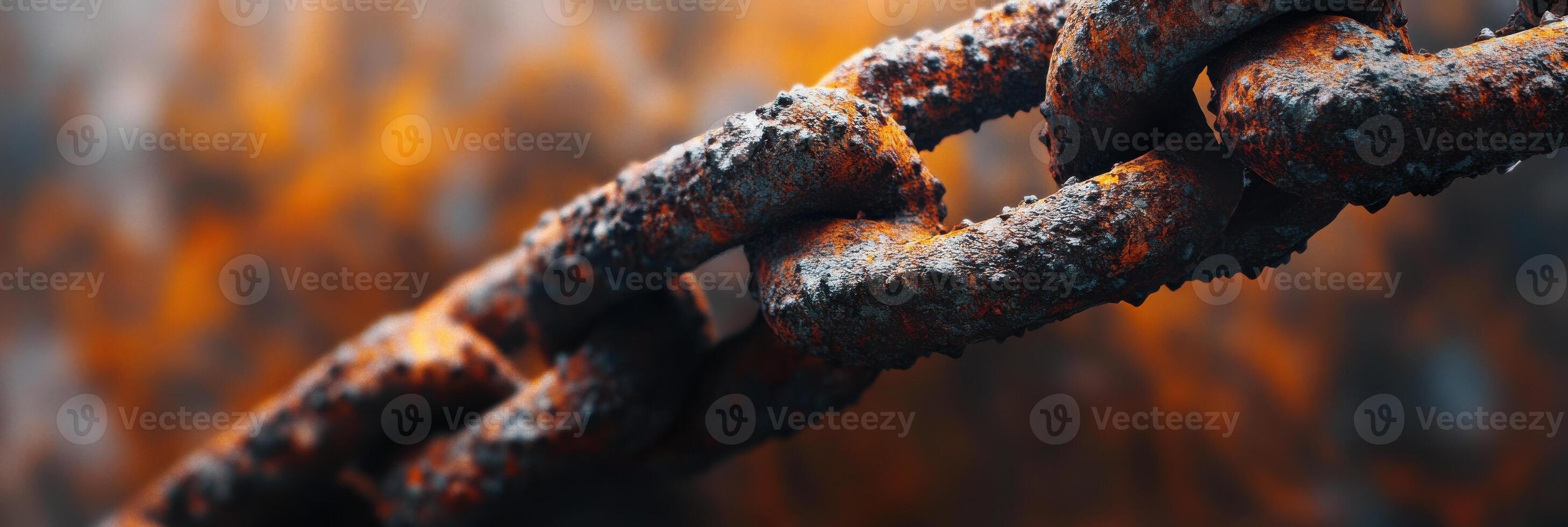 Close-up of rusty chain links depicting age and deterioration photo