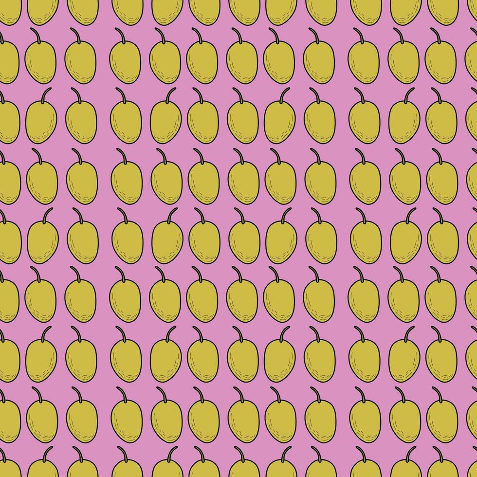Pattern with green olives on a pink background. Bright seamless pattern with olives. vector