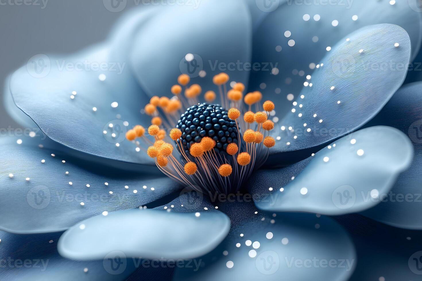 Close-Up of Blue Flower with Orange Stamens and White Specks for Nature Artwork and Design photo