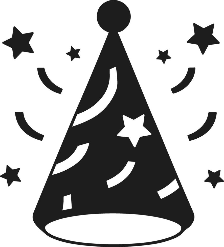Party Hat Silhouette with Stars and Confetti Illustration vector