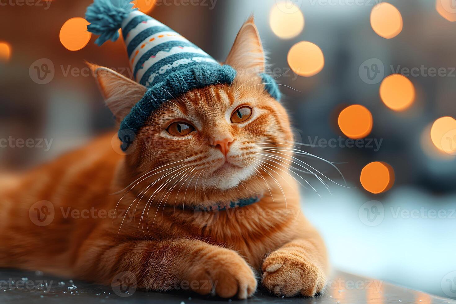 Festive Cat in Party Hat with Bokeh Background - Celebration and Joyful Pet Portrait photo