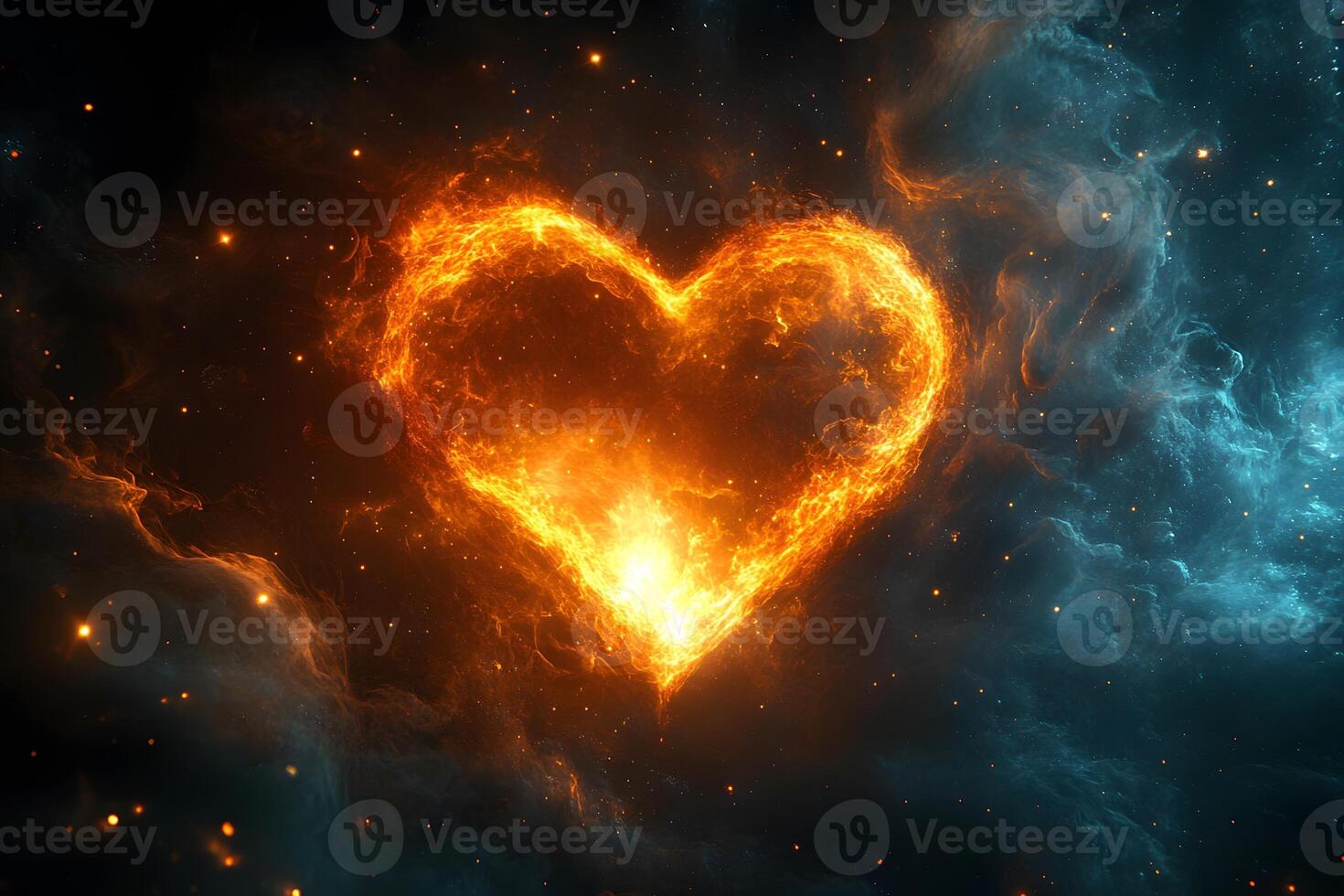 Cosmic Heart Fiery Nebula Shape in Galactic Space - Perfect for Valentine's Design photo