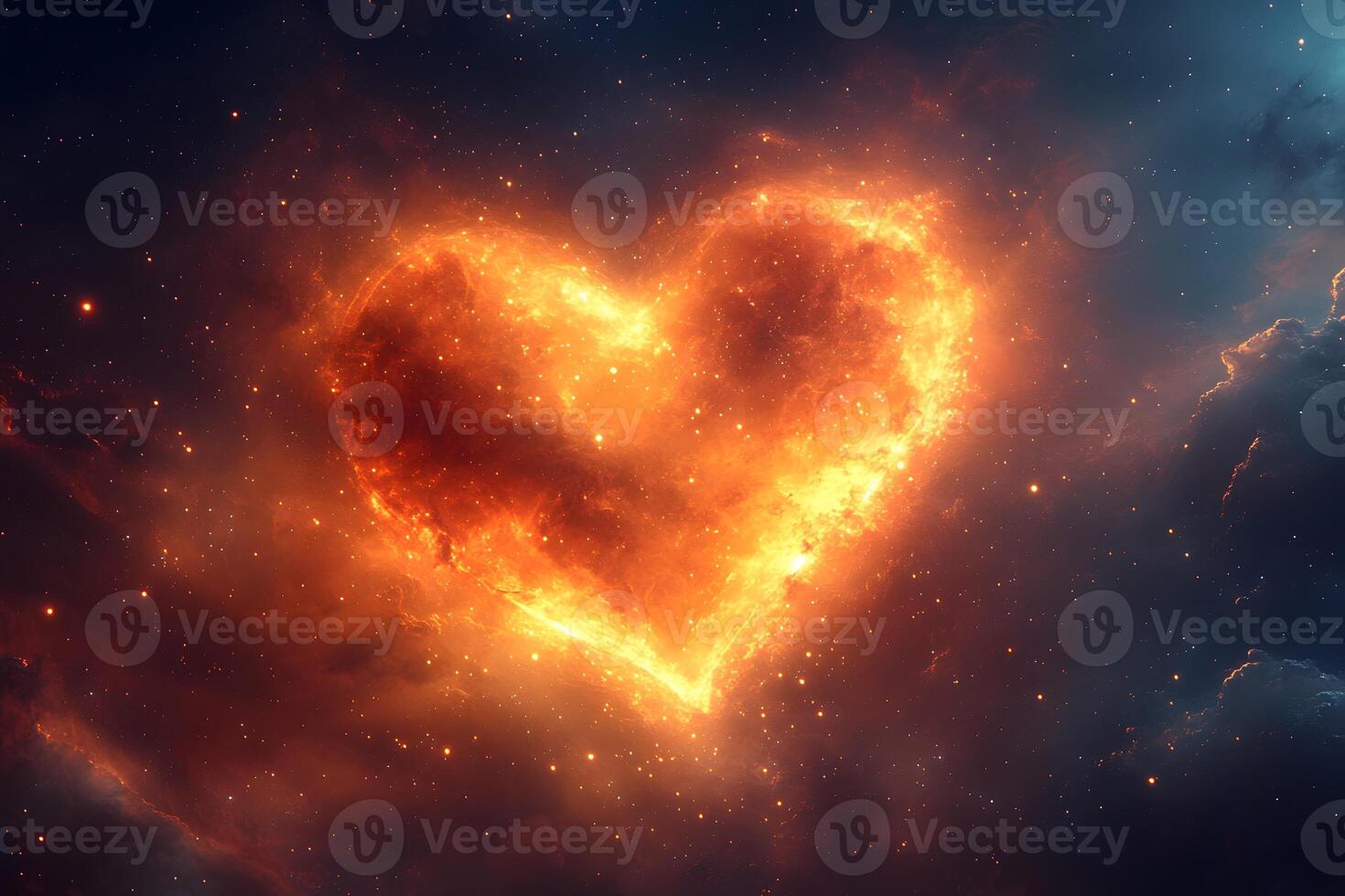 Fiery Cosmic Heart Shape Amidst Nebula for Valentine's Day Design photo
