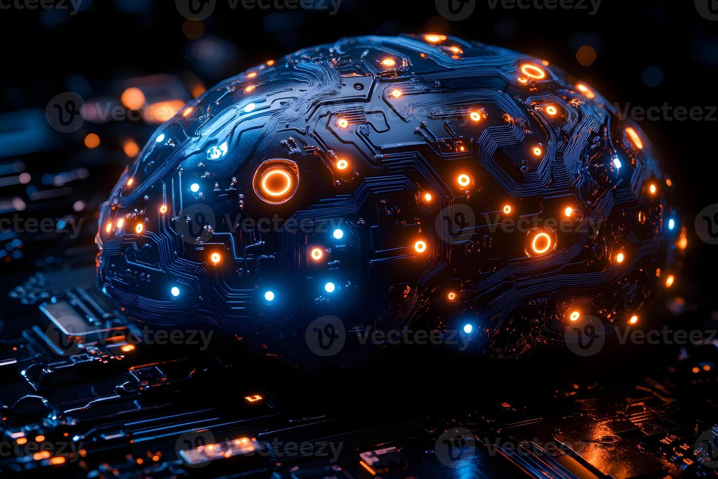 Futuristic AI Brain with Glowing Circuitry for Technology and Innovation Designs photo
