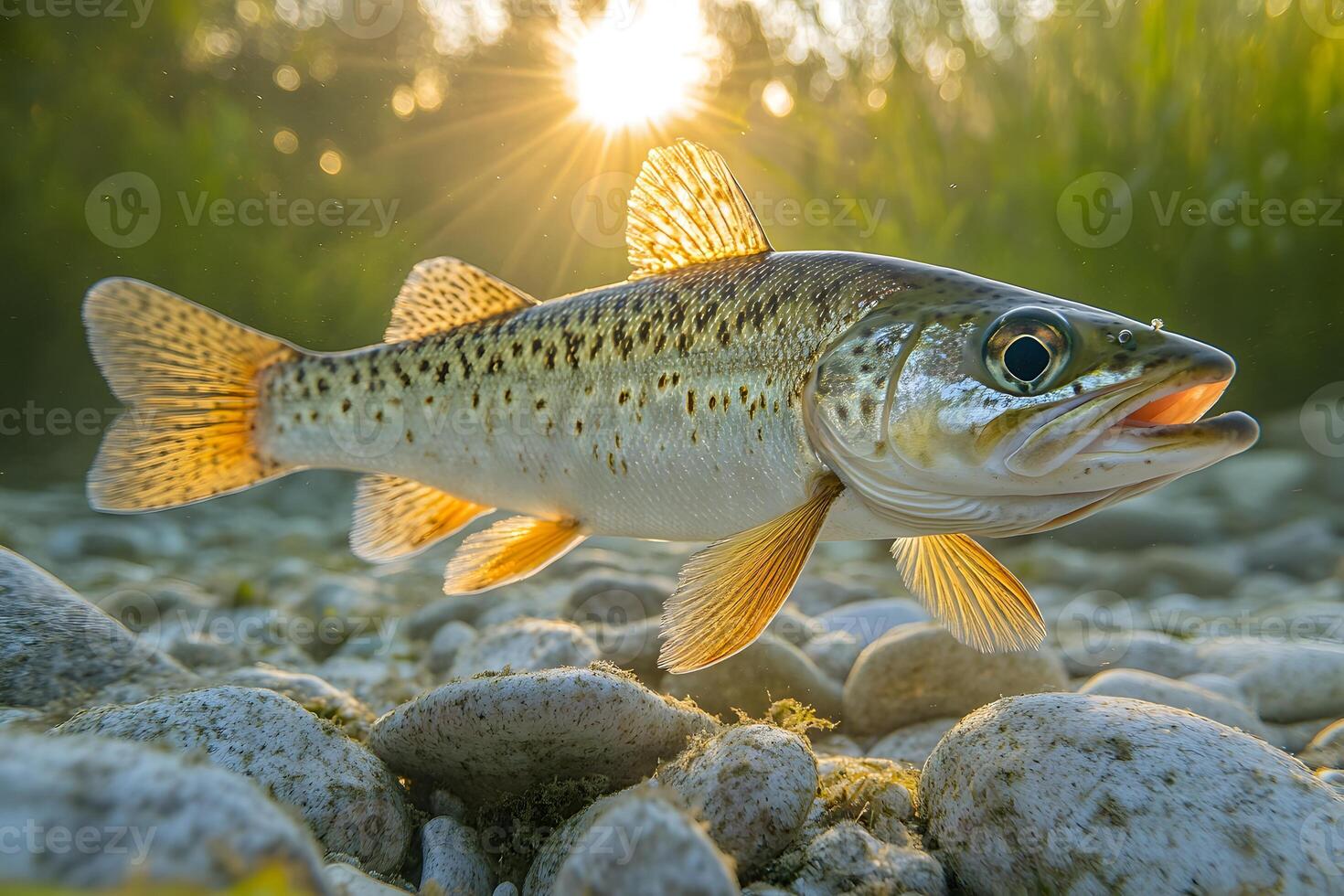 Sunlit Trout Underwater Scene for Nature and Wildlife Photography photo