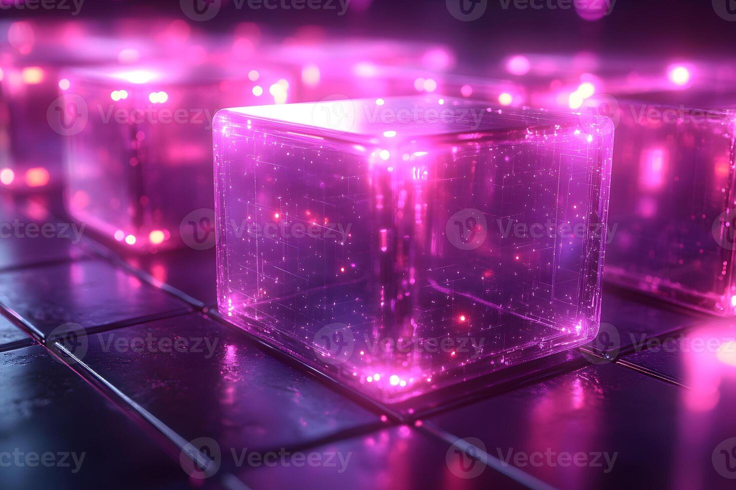 Digital Technology Concept with Glowing Neon Cubes for Modern Design and Innovation photo
