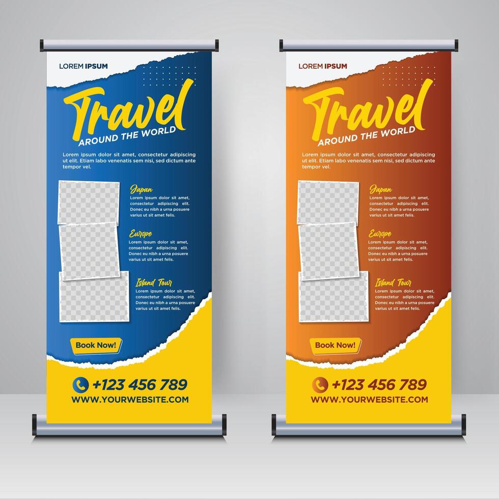 Tour and Travel vacation rollup or X banner design template vector