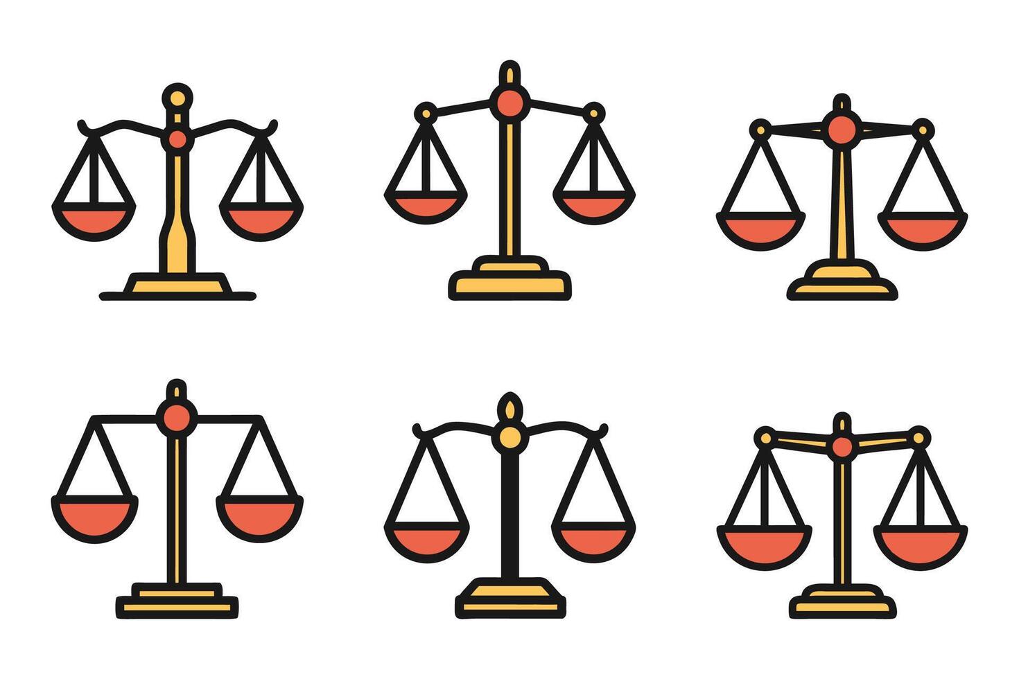 Outline balance scale icons with flat illustrations vector