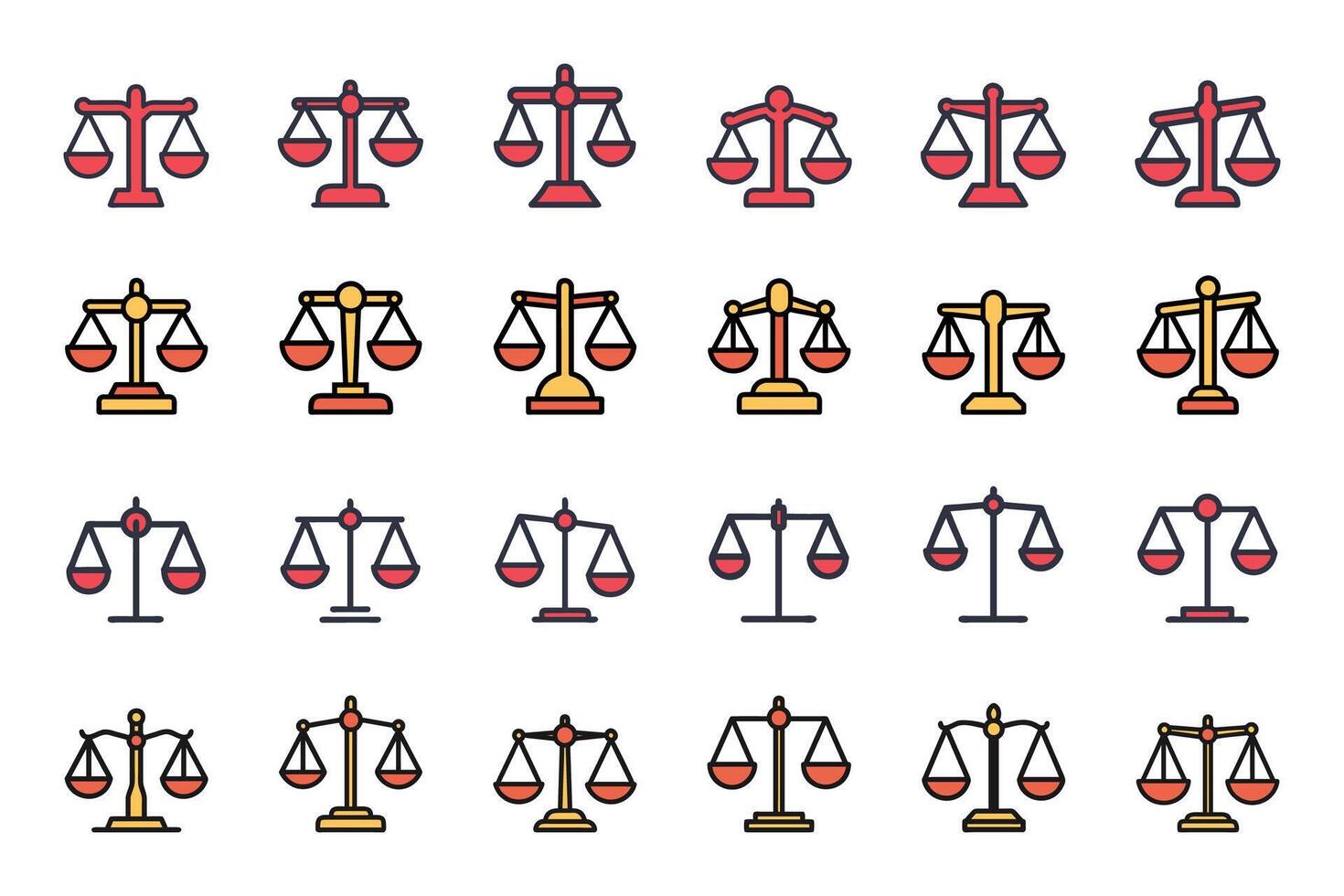Flat design balance scale silhouette icons vector