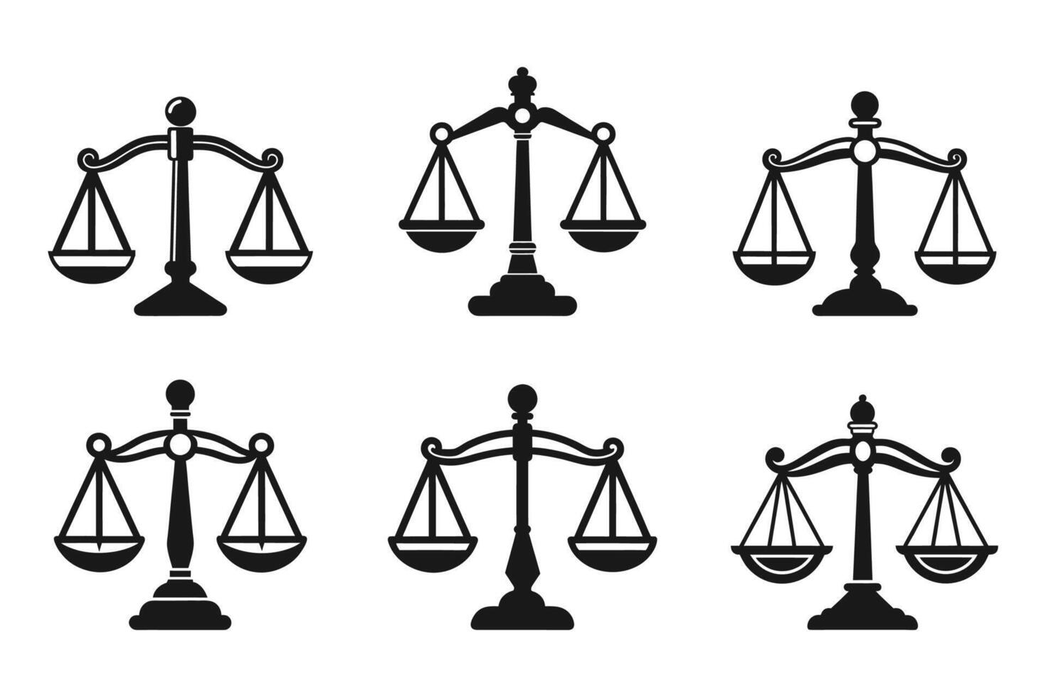 Balance scale outline icon set vector