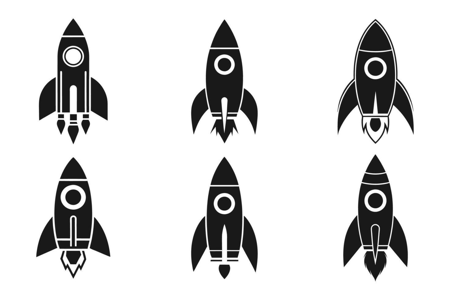 Flat rocket icon set with silhouettes vector