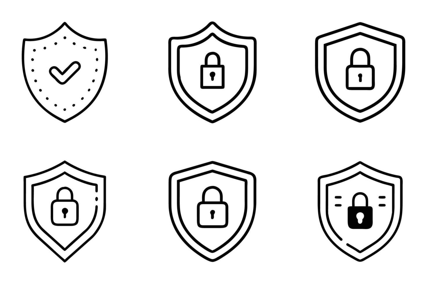 Security Icon Bundle in Minimal Outline Silhouette vector