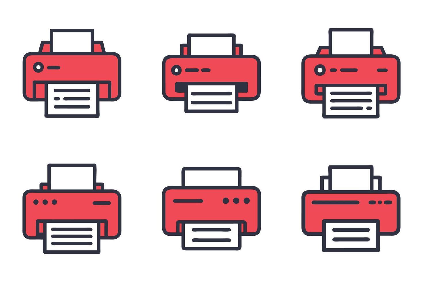 Printer Icon Set with Flat Outline Design vector