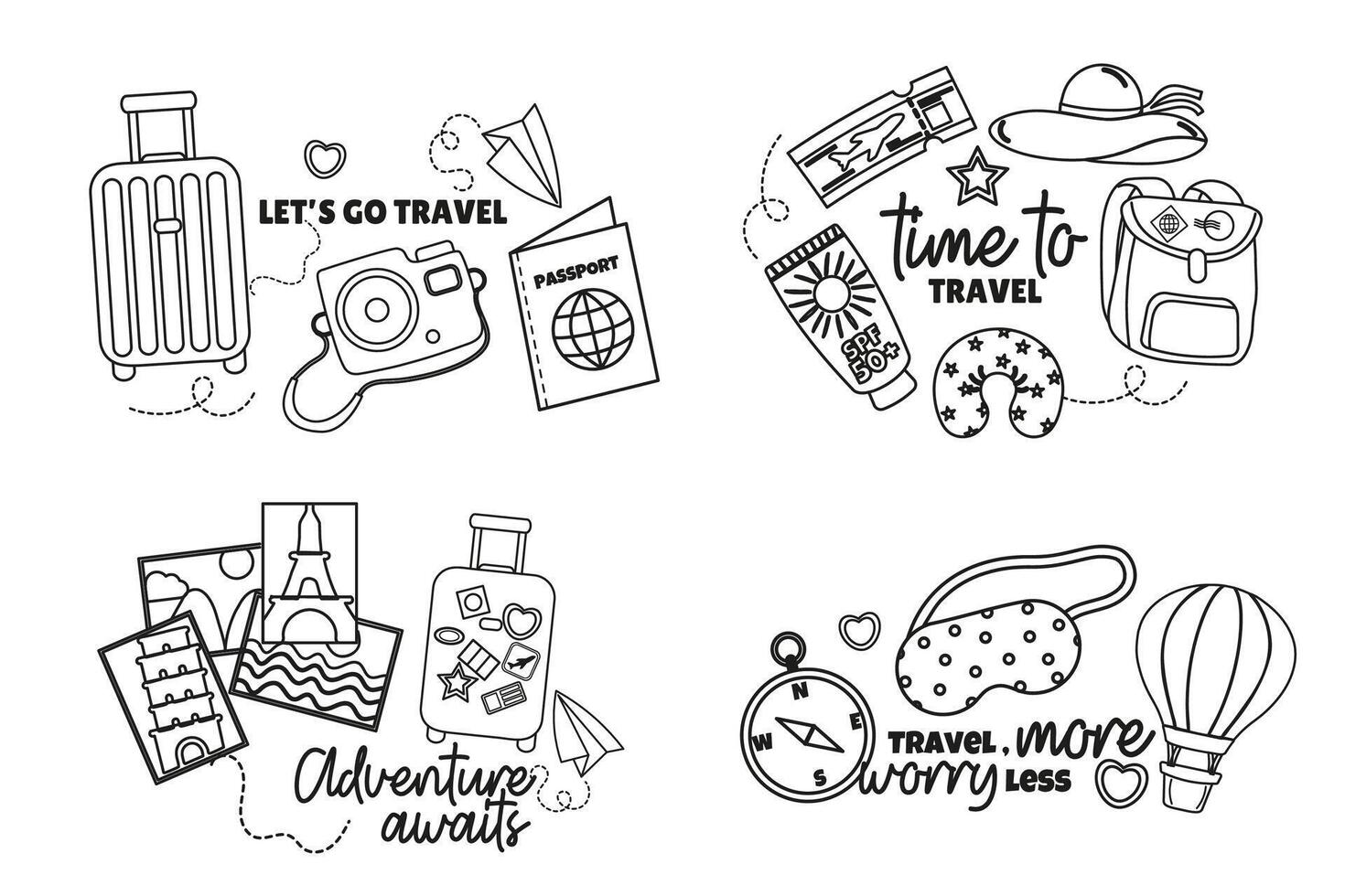 Travel label, badge design with lettering outline vector