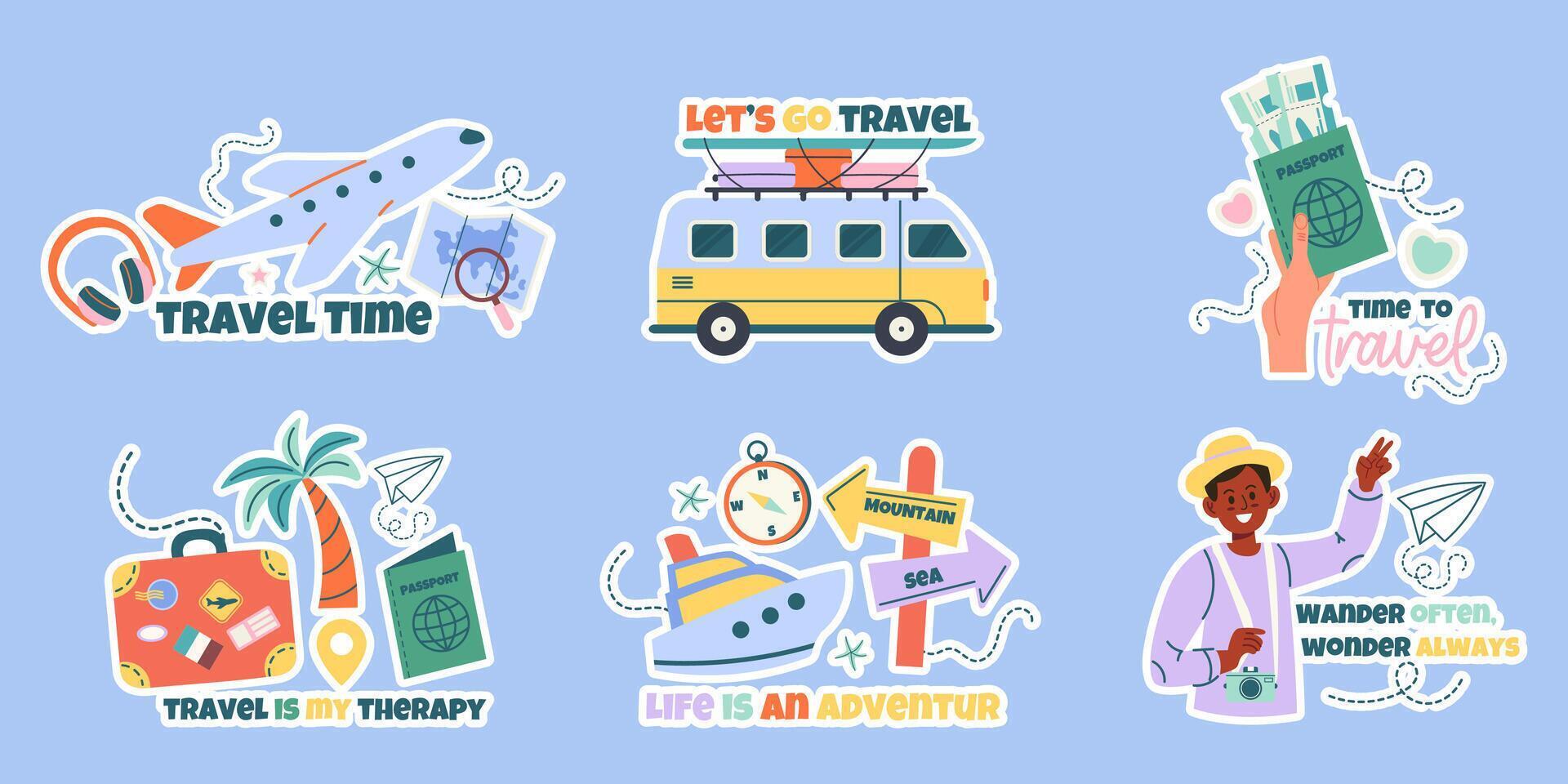 Travel stickers, badge, label design with lettering vector