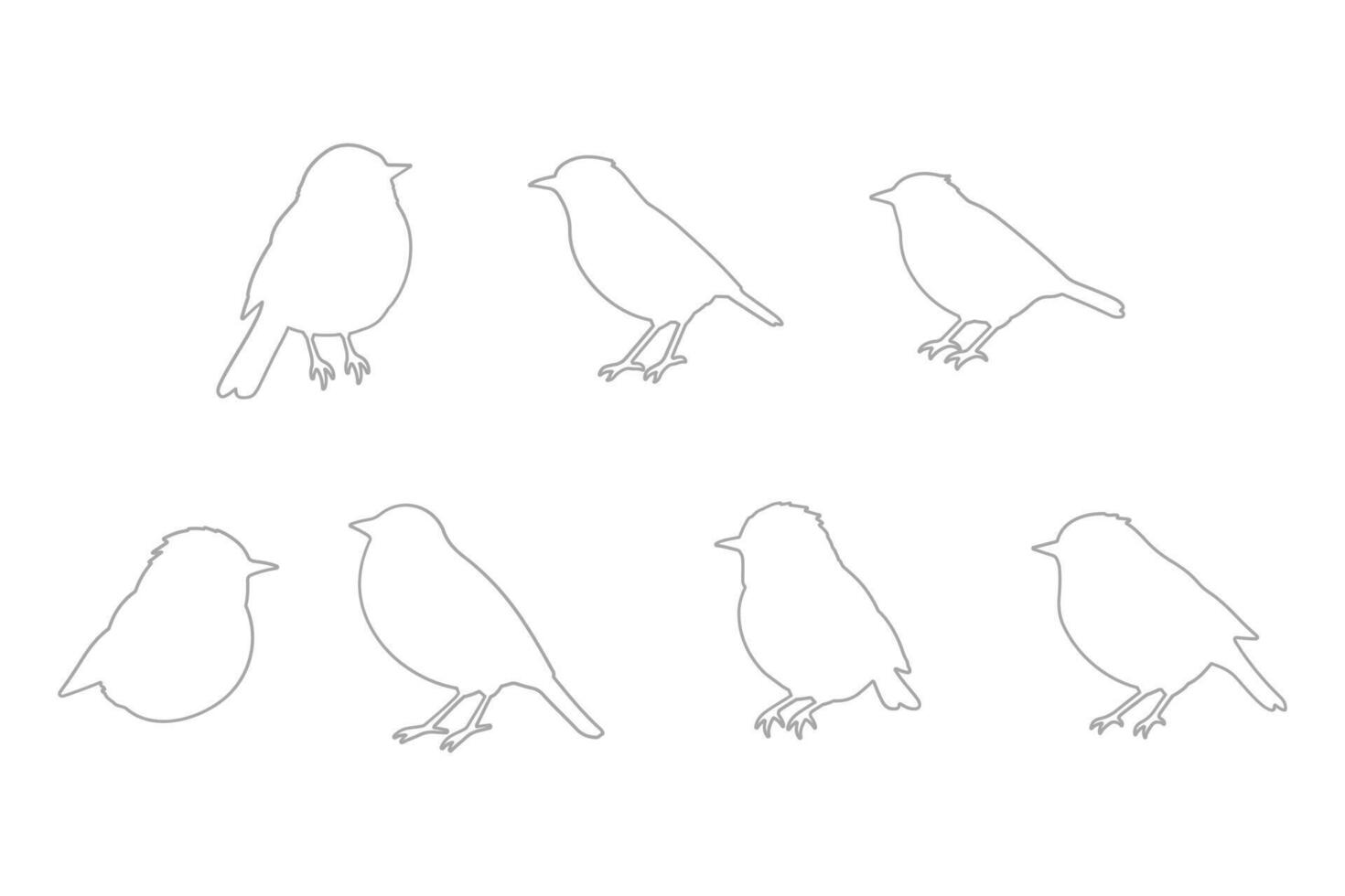 Fulvetta Bird Outline Icon Set vector