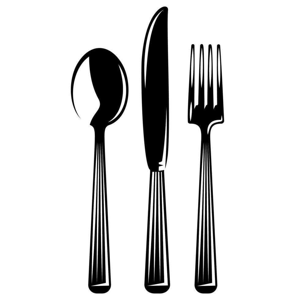 Silhouette of Cutlery Set on White Background vector