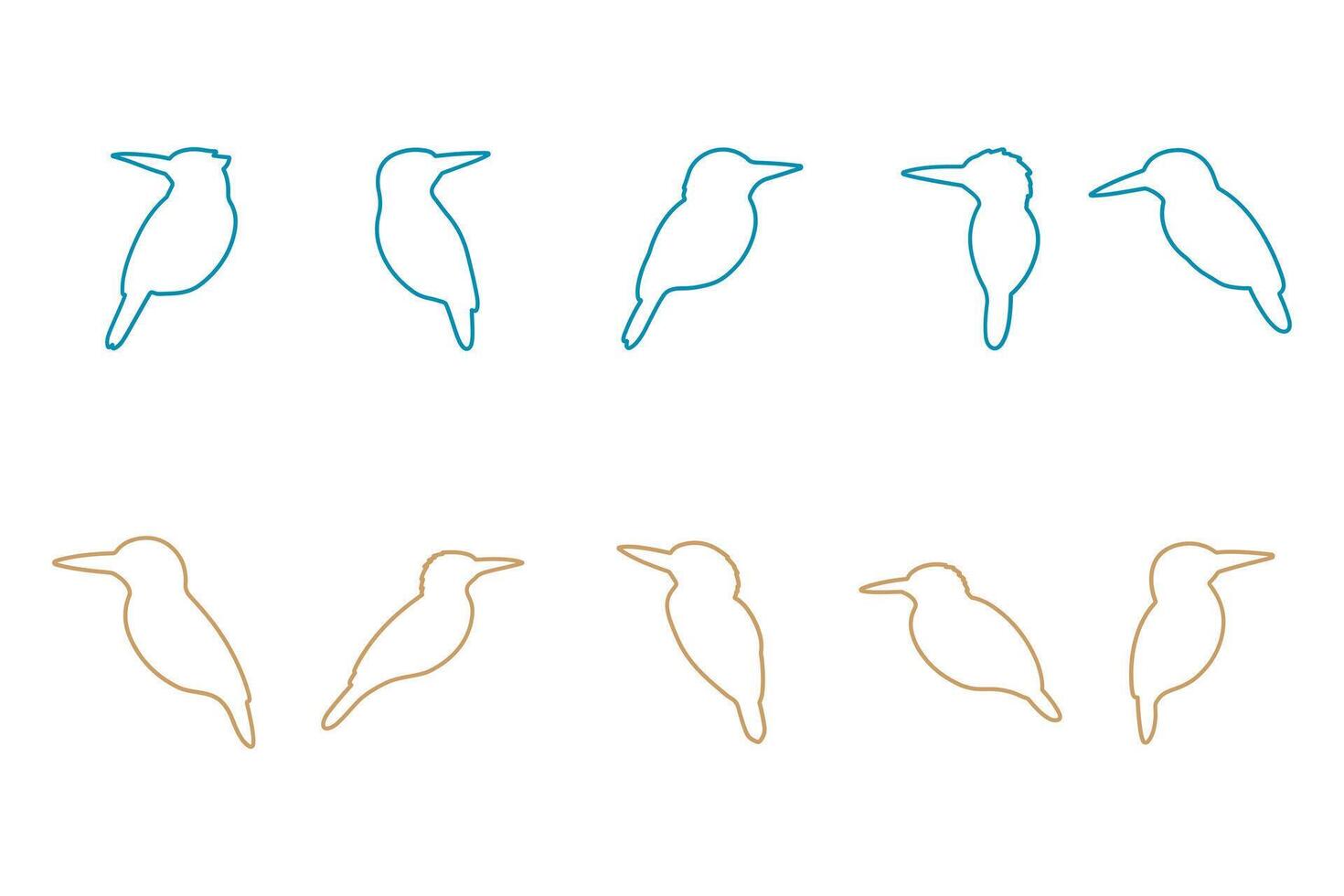 Kingfisher Bird Outline Icon Set vector