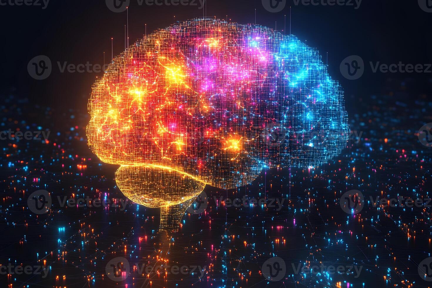 Futuristic Digital Brain with Neon Lights for AI and Technology Concepts photo