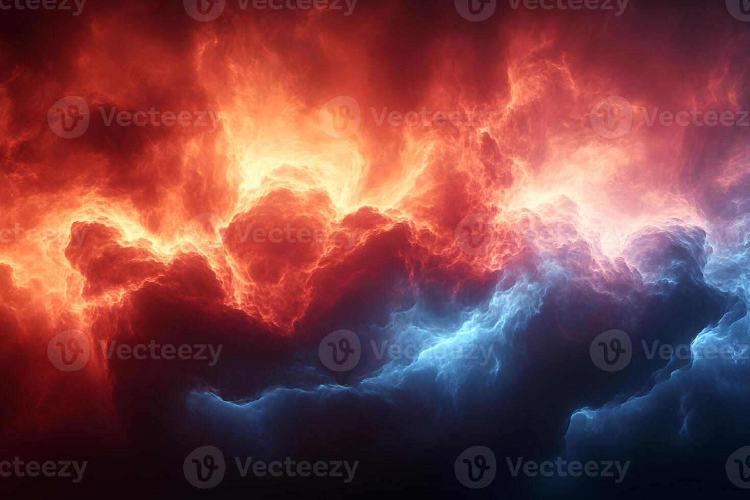 Vivid Abstract Cloudscape with Fiery Red and Cool Blue Hues for Artistic Backgrounds photo