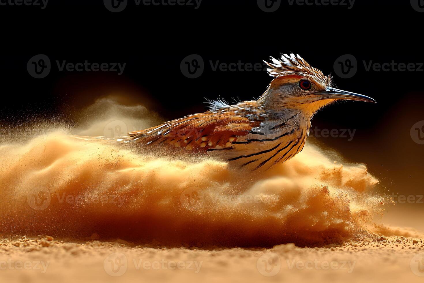 Elegant Bird Surrounded by Dynamic Sand Motion in Desert Setting photo