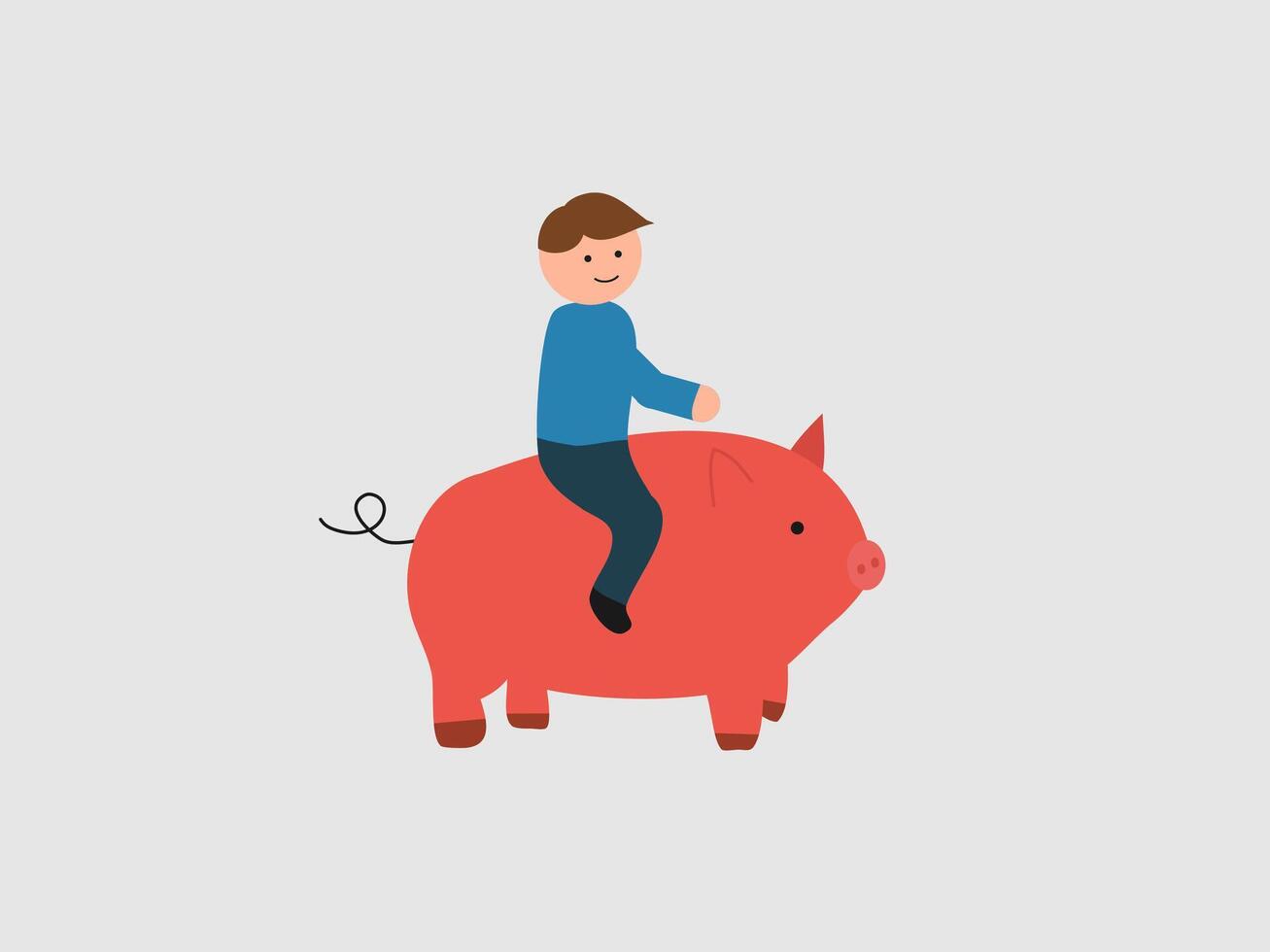 A illustration depicts a man riding a pig vector