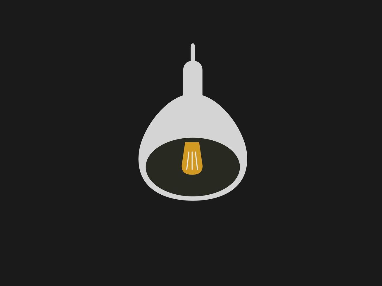 A retro style illustration depicts a classic light bulb hanging against a solid black background vector