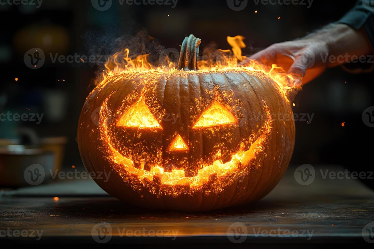Halloween Jack-o'-Lantern With Flames for Spooky Holiday Design photo