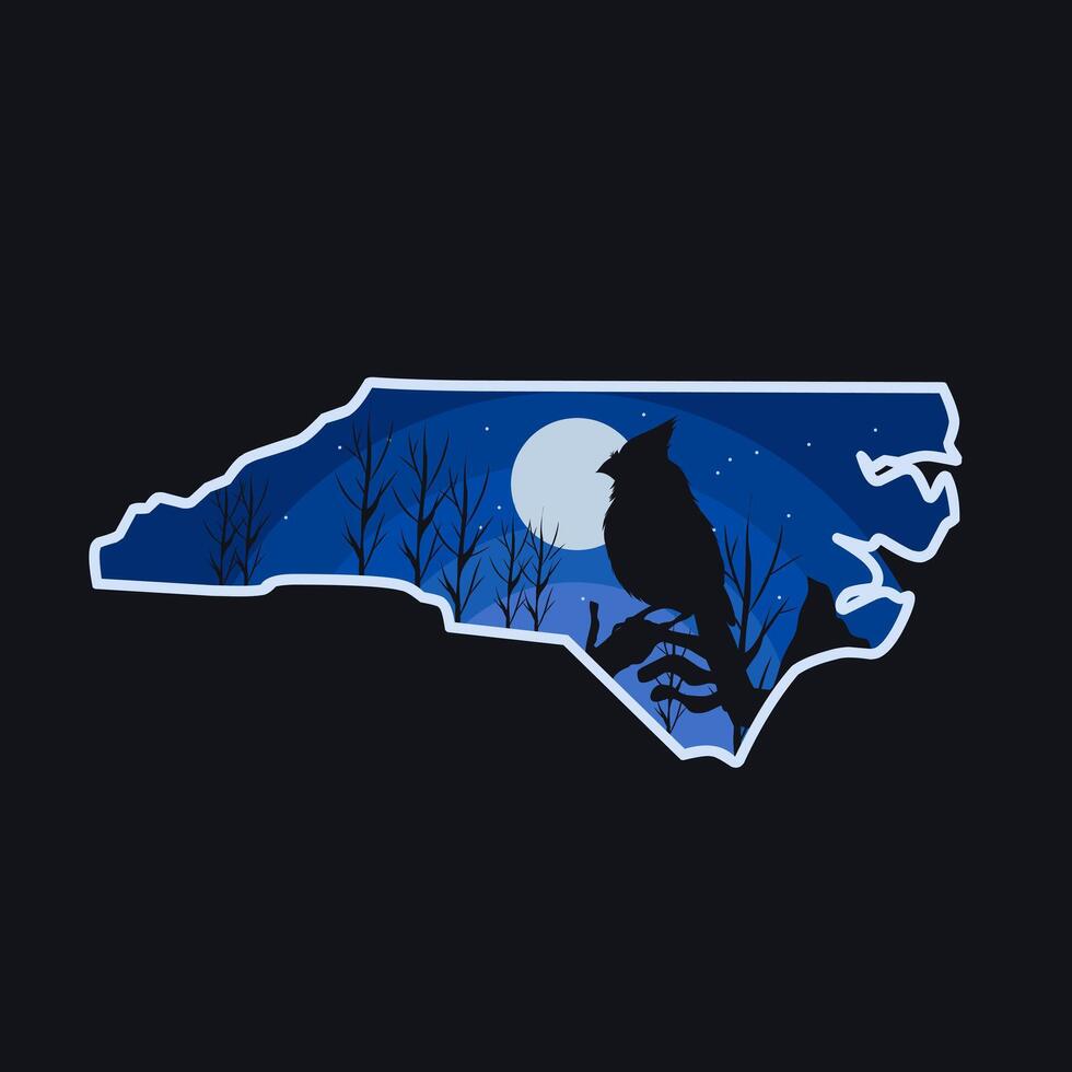 North Carolina Cardinal Bird in the Middle of the Night Perfect for Print, Apparel, etc vector