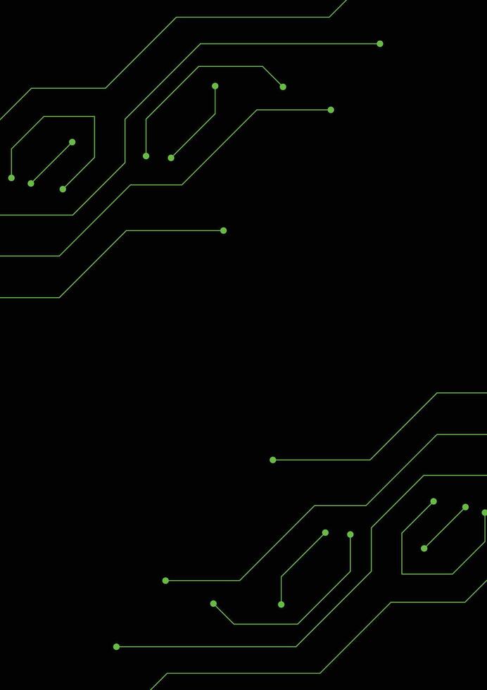 Green circuit board, network technology on a black background. vector