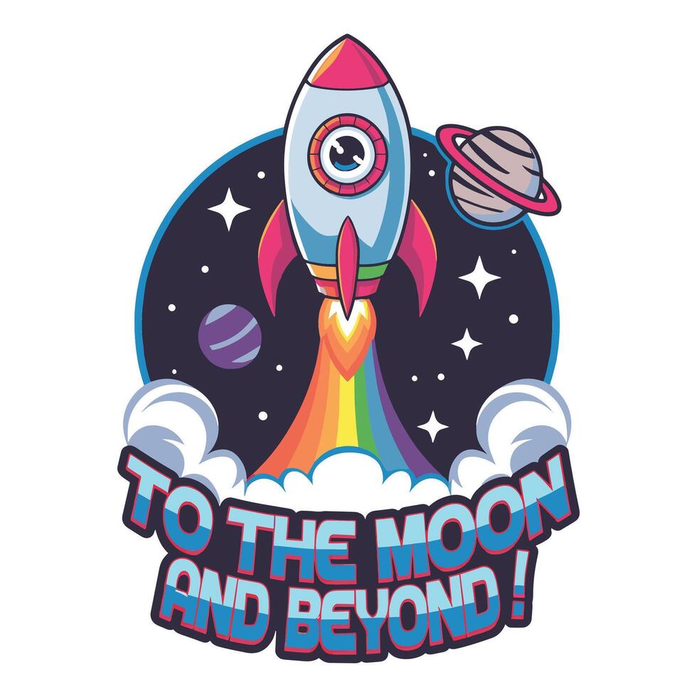 To The Moon and Beyond T Shirt Design Spaceship Flying to Space vector
