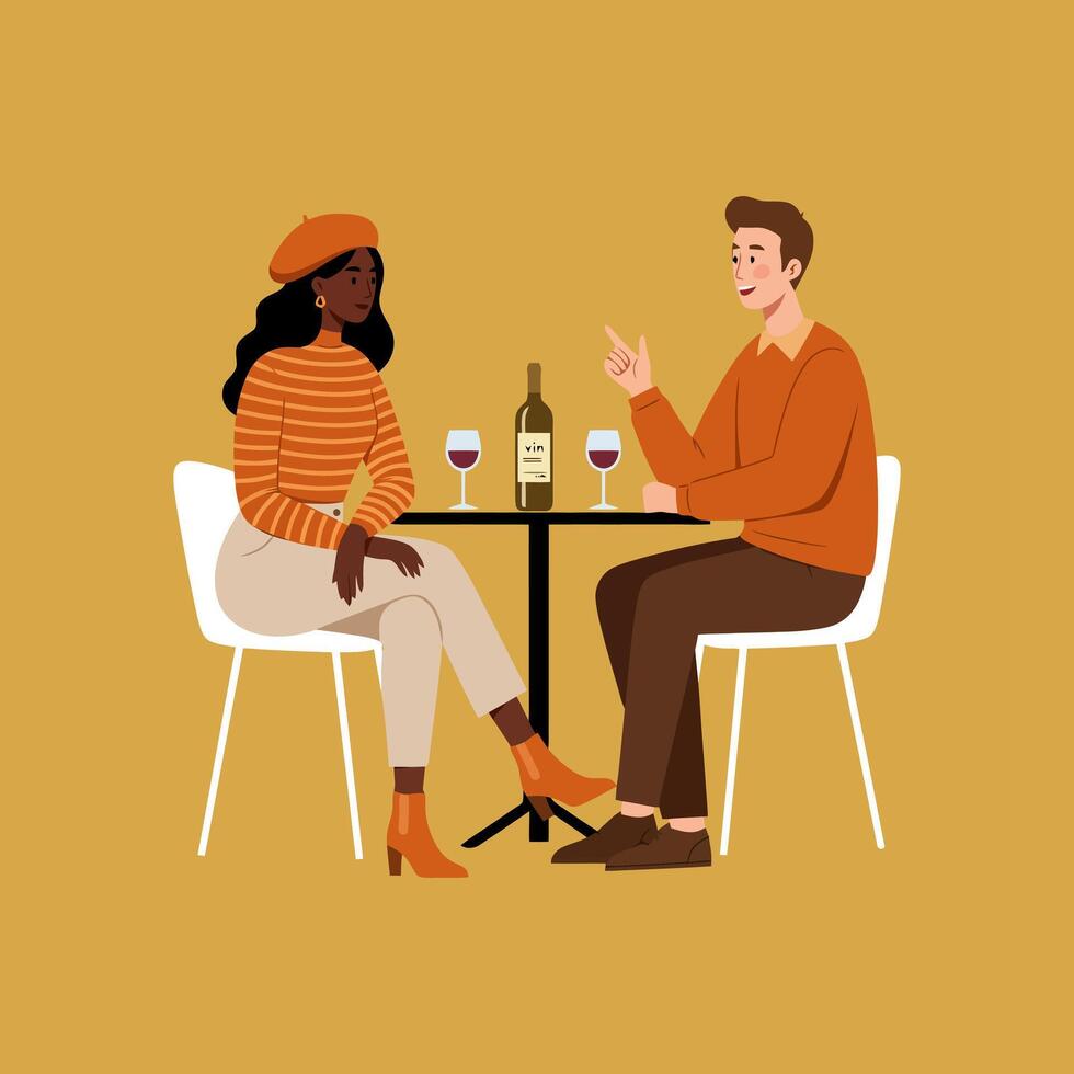 Romantic Couple Enjoying Wine at a Bistro vector