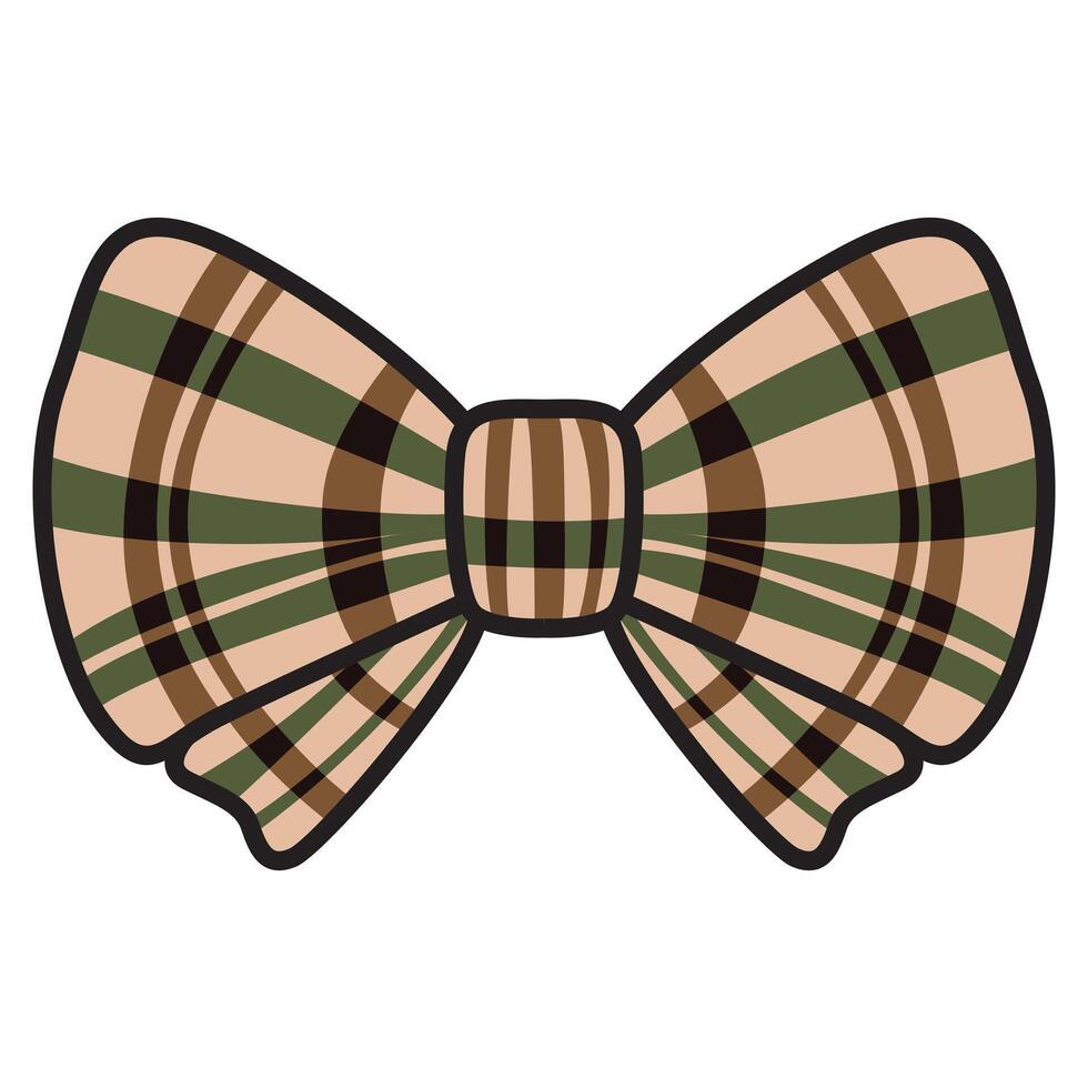 A stylish drawing of a striped bow, featuring alternating stripes in a variety of colors. vector