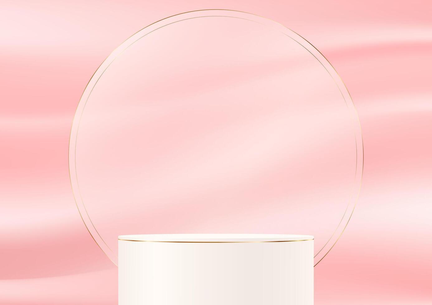 Pink satin smooth fabric background 3d with white podium. Pink satin smooth fabric background space for selling products, backdrop, wallpaper, background, text. illustration. vector
