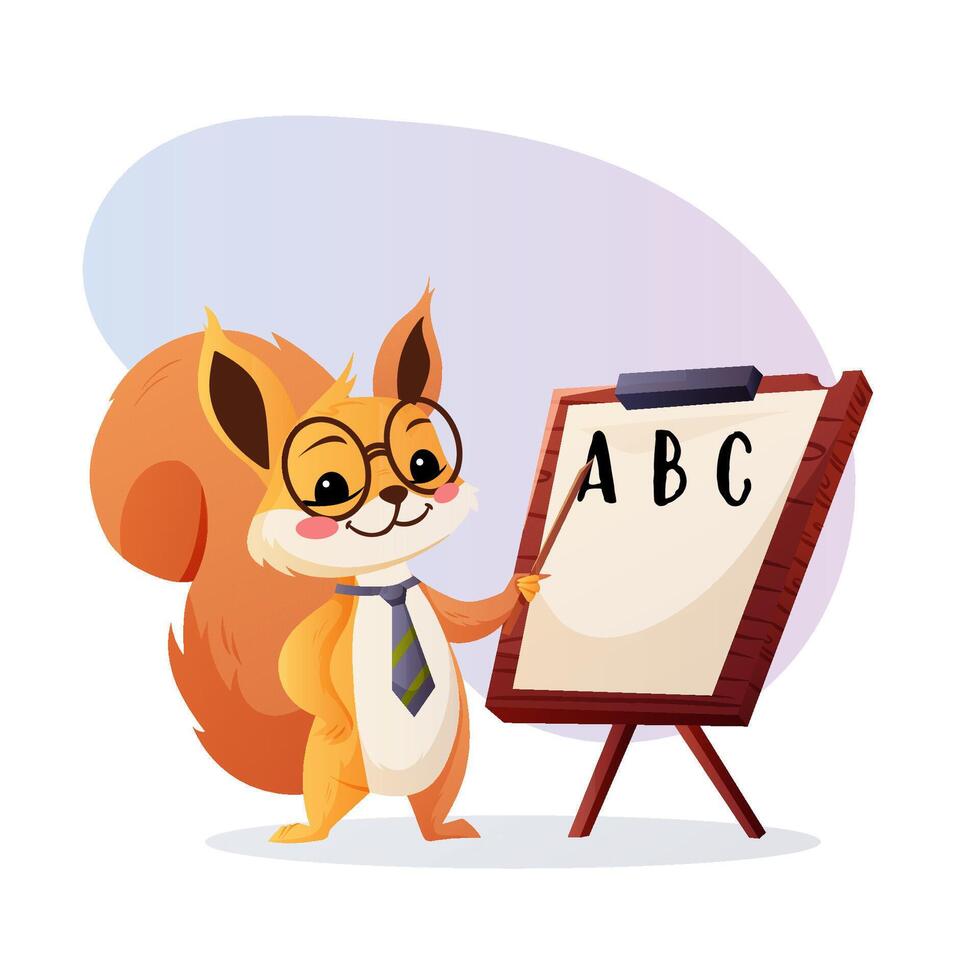 Smart squirrel teacher pointing at learning board illustration vector