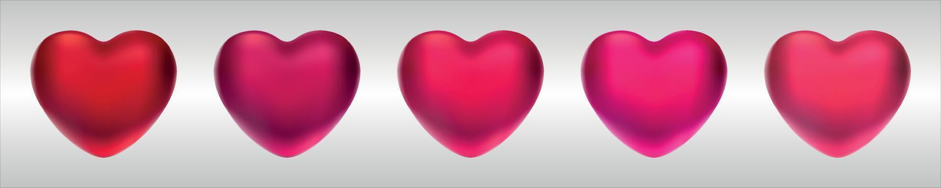 Glossy hearts on minimalist background in red, maroon, pink colors. Mesh gradient icon. Love romantic design. Template for holiday cards, Valentine's day, happy wedding. vector