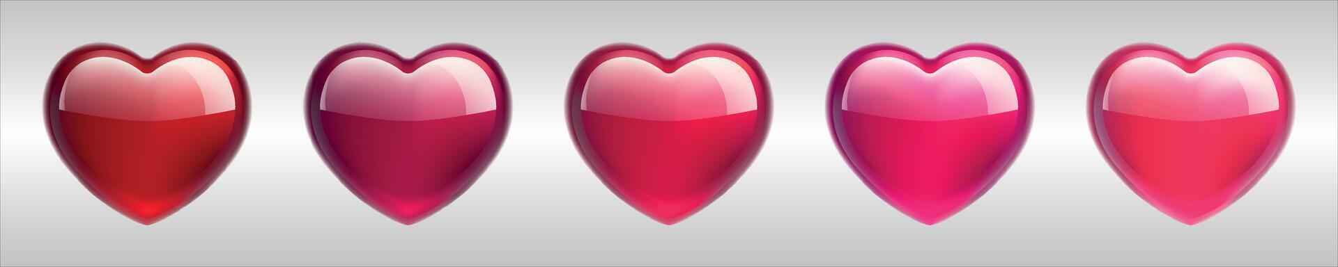 Glossy hearts on minimalist background in red, pink, crimson colors. Mesh gradient icon. Love romantic design. Template for holiday cards, Valentine's day, happy wedding. vector